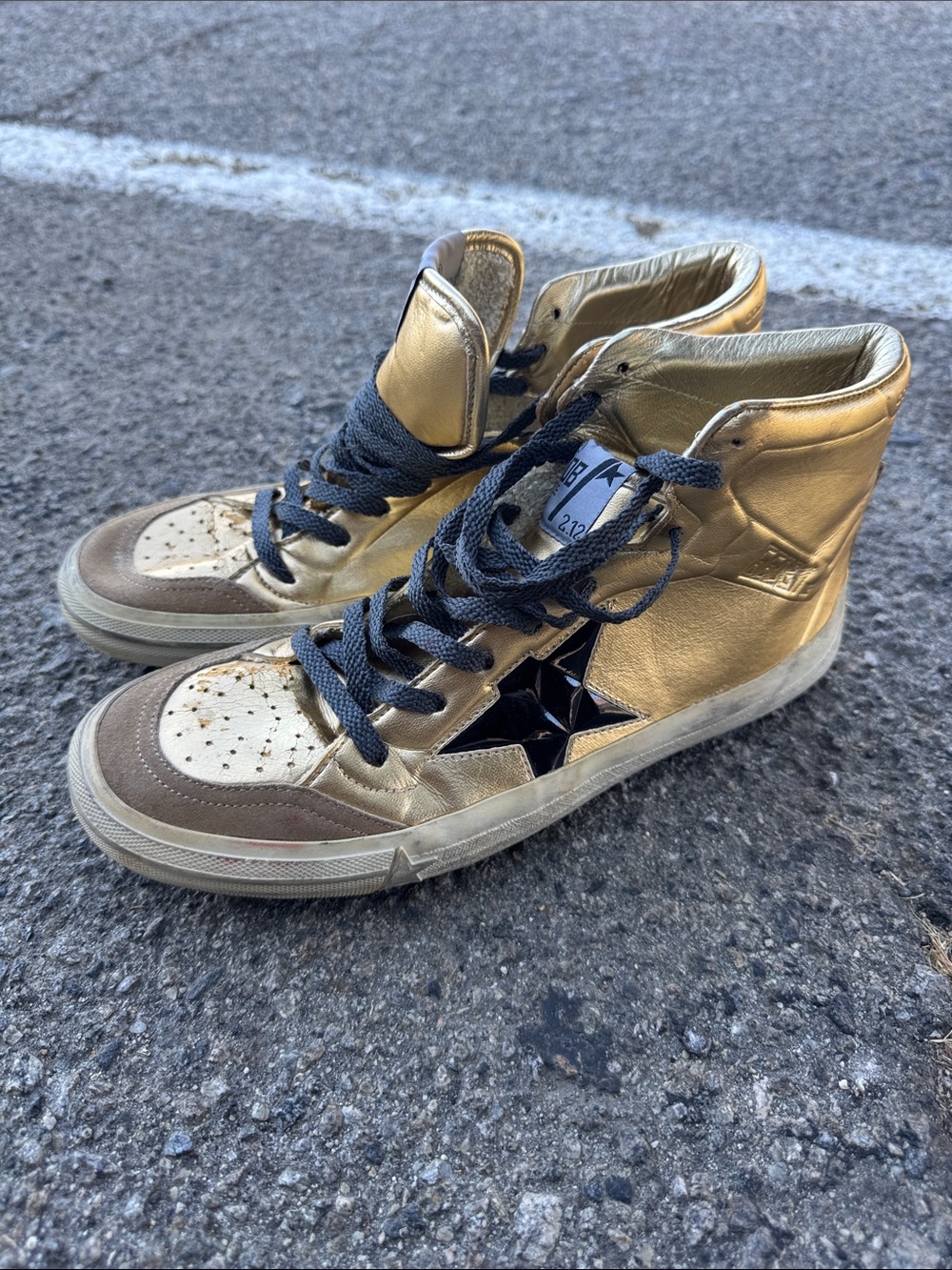 Golden Goose Gold High-Top Sneakers with Black Star